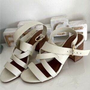 Nordstrom Strappy Leather Sandals with Wood Stack Heel - Size 8